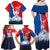 Slovakia – Red Blue Deer and Mountain Design Family Matching Off Shoulder Maxi Dress and Hawaiian Shirt with National Symbols
