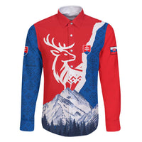 Slovakia – Red Blue Deer and Mountain Design Family Matching Off Shoulder Maxi Dress and Hawaiian Shirt with National Symbols