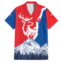 Slovakia – Red Blue Deer and Mountain Design Family Matching Off Shoulder Short Dress and Hawaiian Shirt with National Symbols