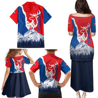 Slovakia – Red Blue Deer and Mountain Design Family Matching Puletasi and Hawaiian Shirt with National Symbols
