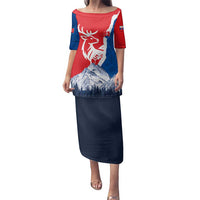 Slovakia – Red Blue Deer and Mountain Design Family Matching Puletasi and Hawaiian Shirt with National Symbols
