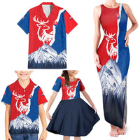 Slovakia – Red Blue Deer and Mountain Design Family Matching Tank Maxi Dress and Hawaiian Shirt with National Symbols