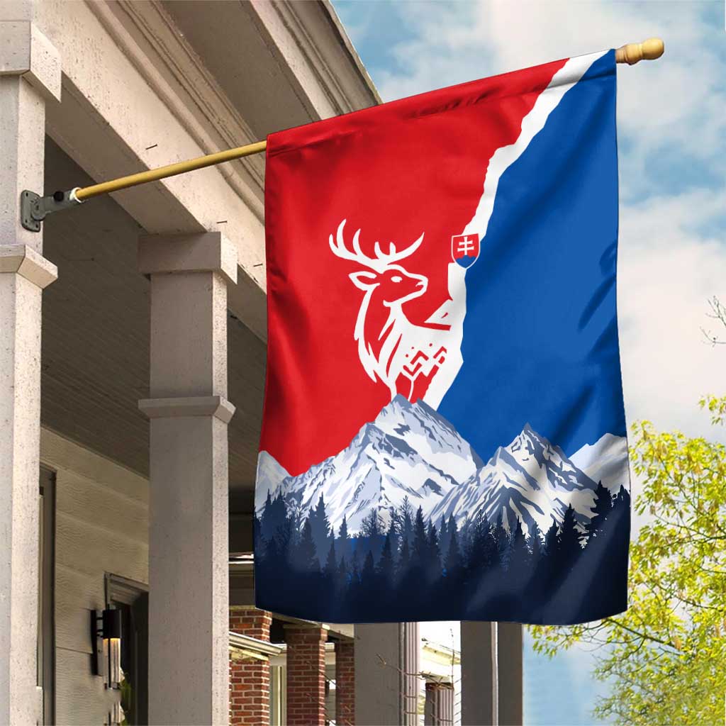 Slovakia – Red Blue Deer and Mountain Design Garden Flag with National Symbols