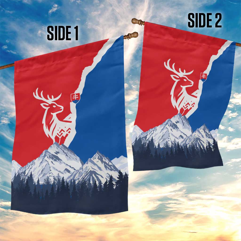 Slovakia – Red Blue Deer and Mountain Design Garden Flag with National Symbols