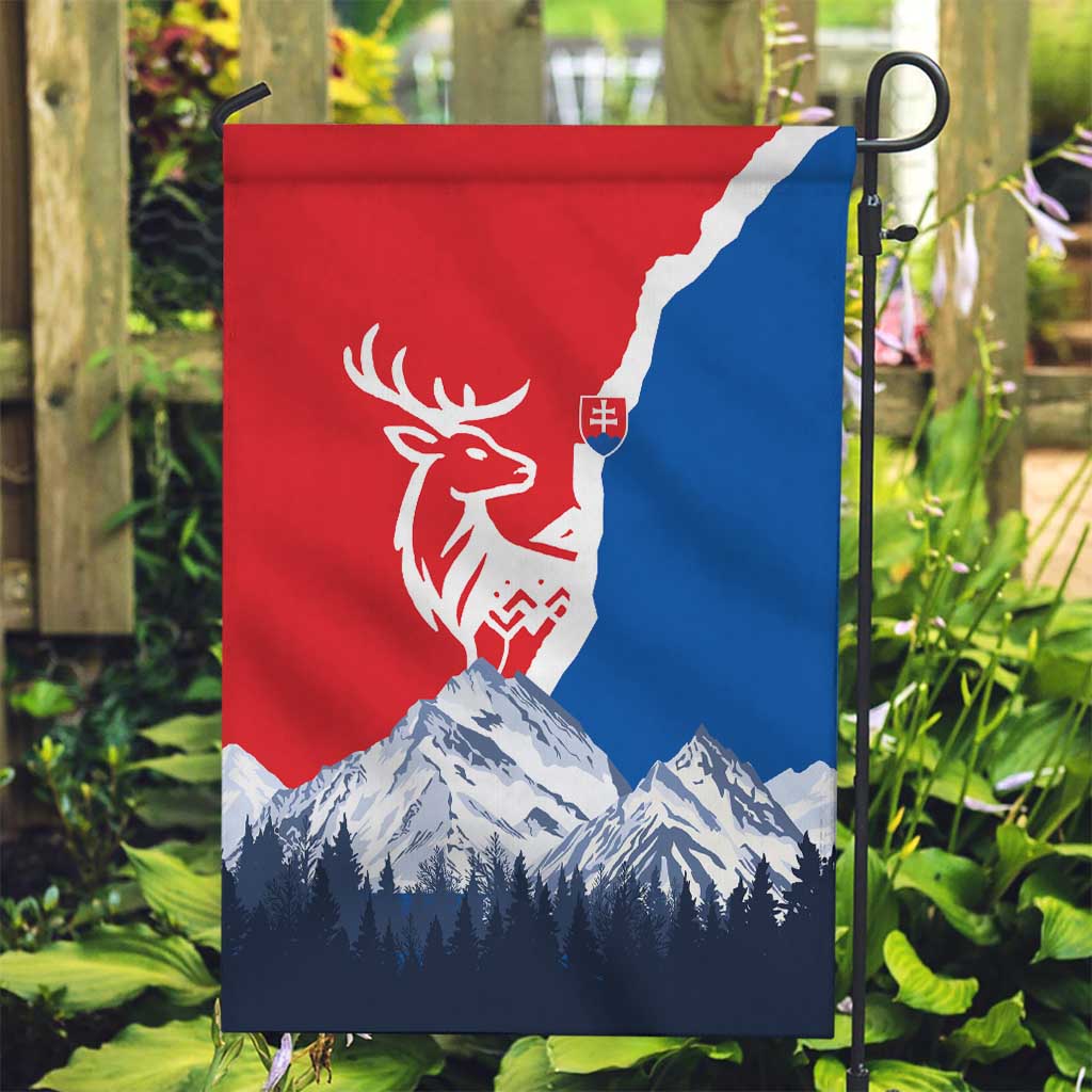 Slovakia – Red Blue Deer and Mountain Design Garden Flag with National Symbols