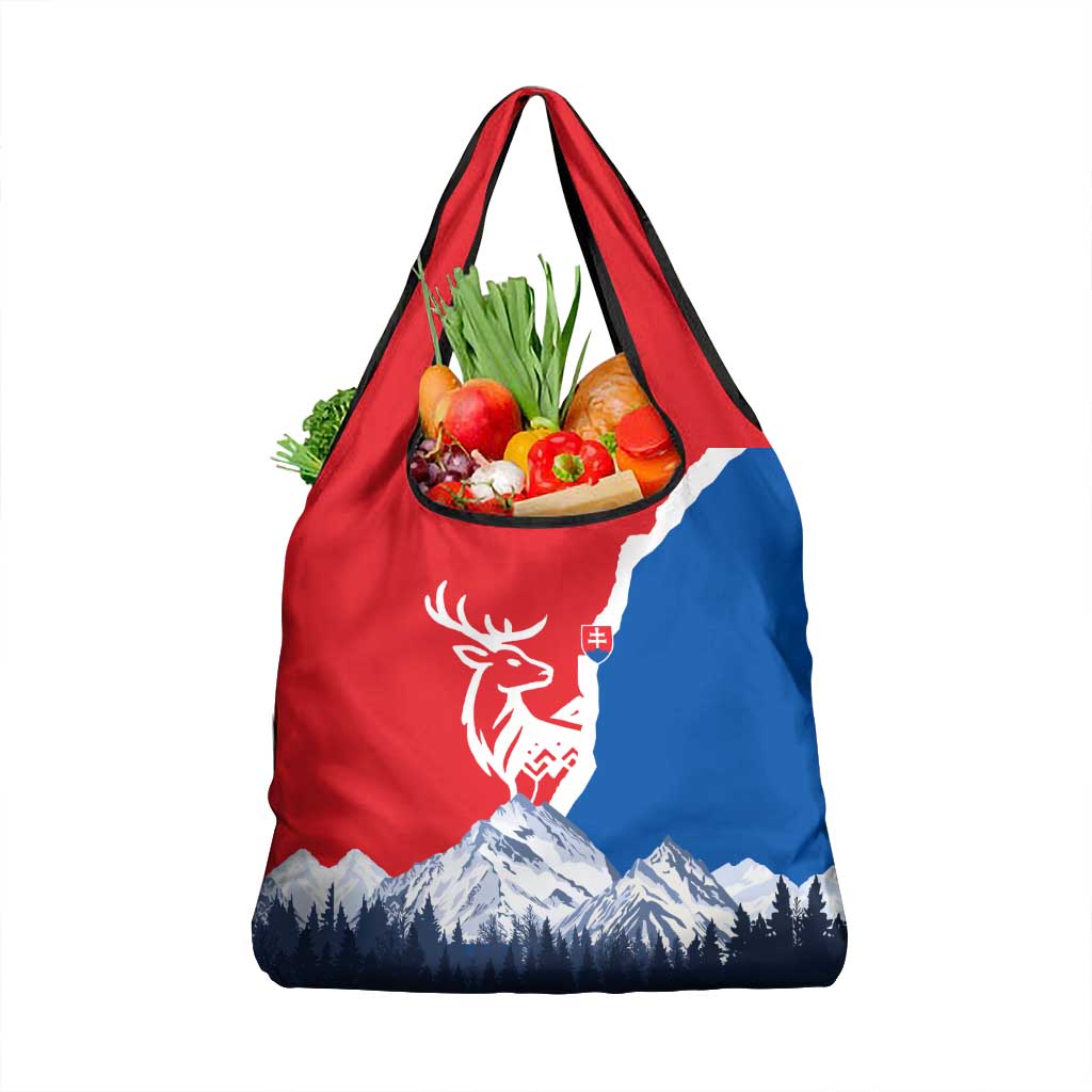 Slovakia – Red Blue Deer and Mountain Design Grocery Bag with National Symbols