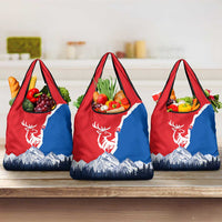 Slovakia – Red Blue Deer and Mountain Design Grocery Bag with National Symbols