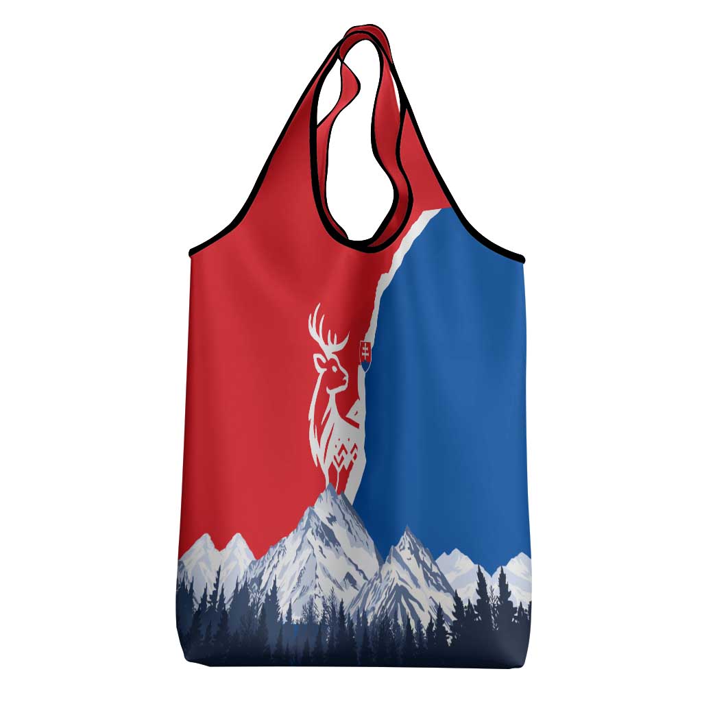 Slovakia – Red Blue Deer and Mountain Design Grocery Bag with National Symbols