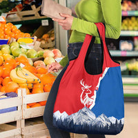 Slovakia – Red Blue Deer and Mountain Design Grocery Bag with National Symbols