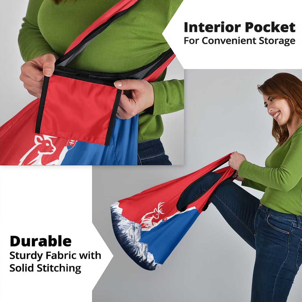 Slovakia – Red Blue Deer and Mountain Design Grocery Bag with National Symbols
