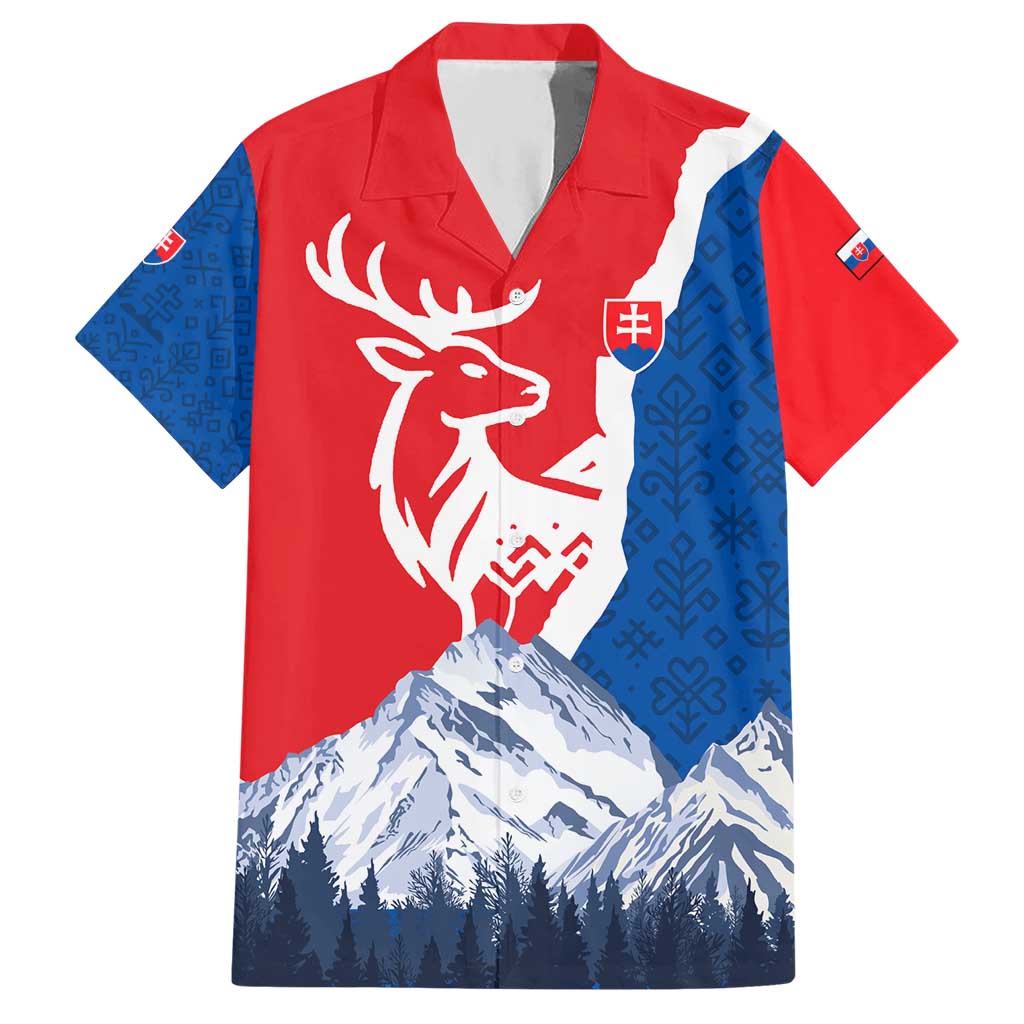 Slovakia – Red Blue Deer and Mountain Design Hawaiian Shirt with National Symbols