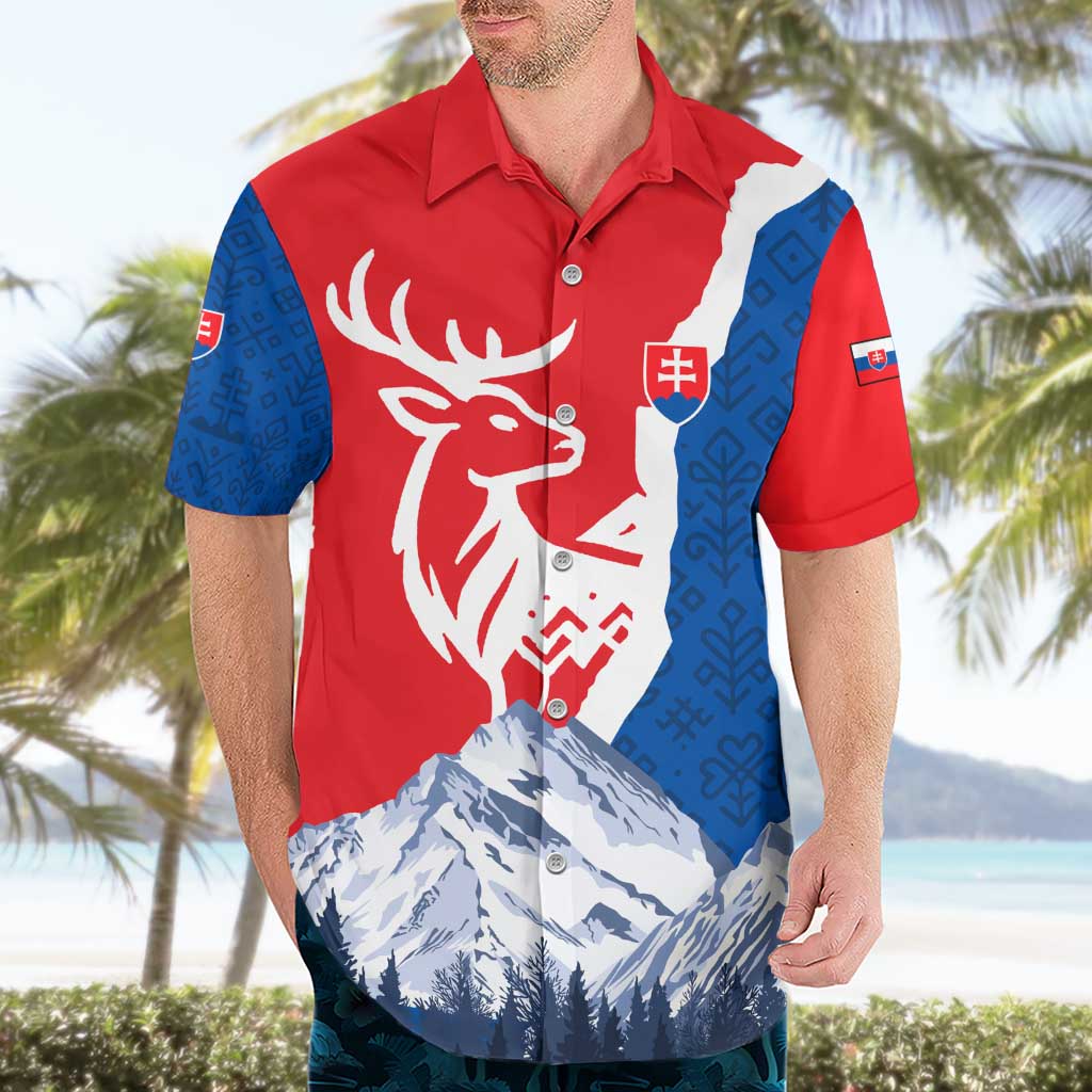 Slovakia – Red Blue Deer and Mountain Design Hawaiian Shirt with National Symbols