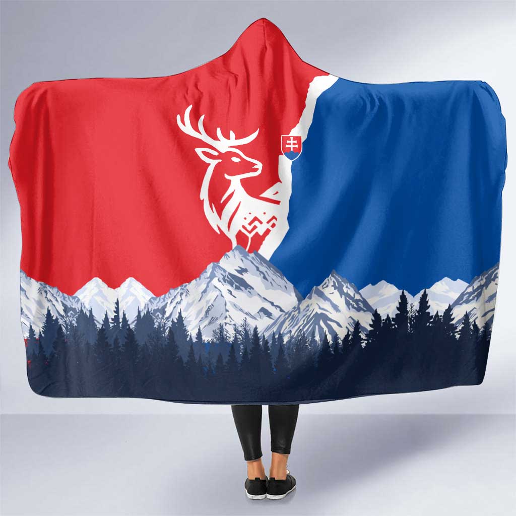 Slovakia – Red Blue Deer and Mountain Design Hooded Blanket with National Symbols