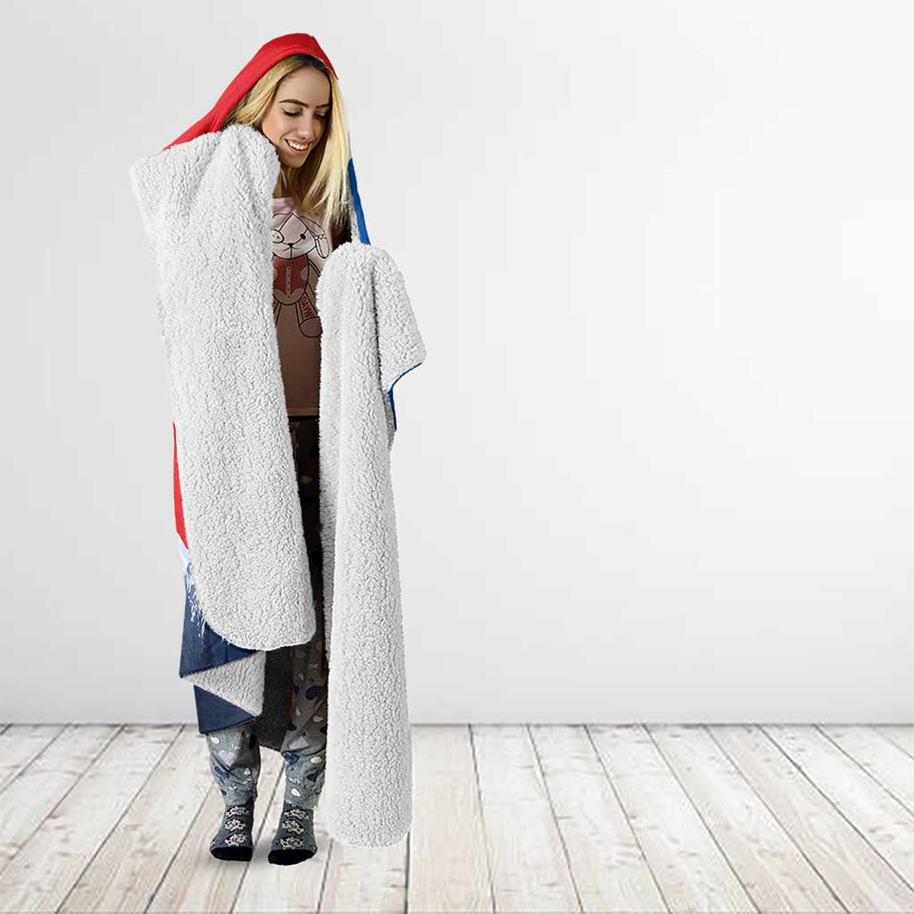 Slovakia – Red Blue Deer and Mountain Design Hooded Blanket with National Symbols