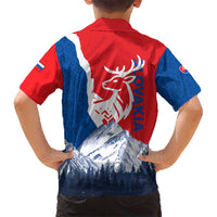 Slovakia – Red Blue Deer and Mountain Design Kid Hawaiian Shirt with National Symbols