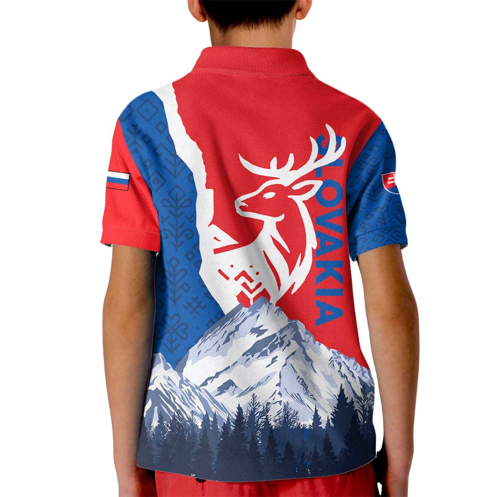 Slovakia – Red Blue Deer and Mountain Design Kid Polo Shirt with National Symbols