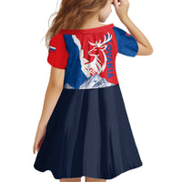 Slovakia – Red Blue Deer and Mountain Design Kid Short Sleeve Dress with National Symbols