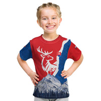 Slovakia – Red Blue Deer and Mountain Design Kid T Shirt with National Symbols