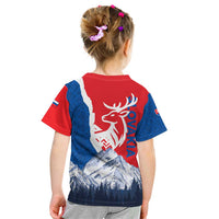 Slovakia – Red Blue Deer and Mountain Design Kid T Shirt with National Symbols