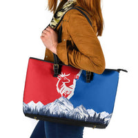 Slovakia – Red Blue Deer and Mountain Design Leather Tote Bag with National Symbols