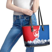 Slovakia – Red Blue Deer and Mountain Design Leather Tote Bag with National Symbols
