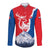 Slovakia – Red Blue Deer and Mountain Design Long Sleeve Button Shirt with National Symbols