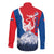 Slovakia – Red Blue Deer and Mountain Design Long Sleeve Button Shirt with National Symbols