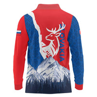 Slovakia – Red Blue Deer and Mountain Design Long Sleeve Polo Shirt with National Symbols