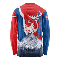 Slovakia – Red Blue Deer and Mountain Design Long Sleeve Shirt with National Symbols