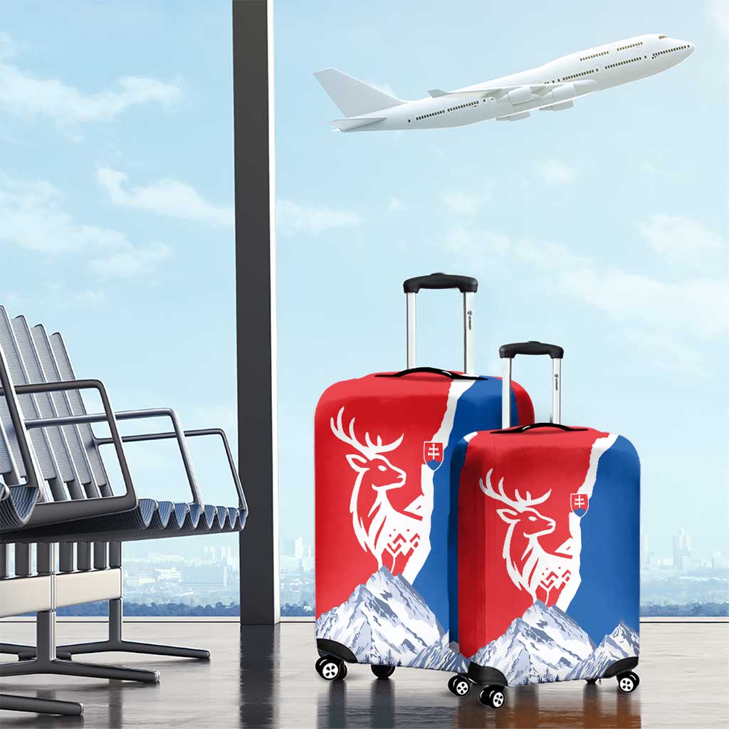 Slovakia – Red Blue Deer and Mountain Design Luggage Cover with National Symbols