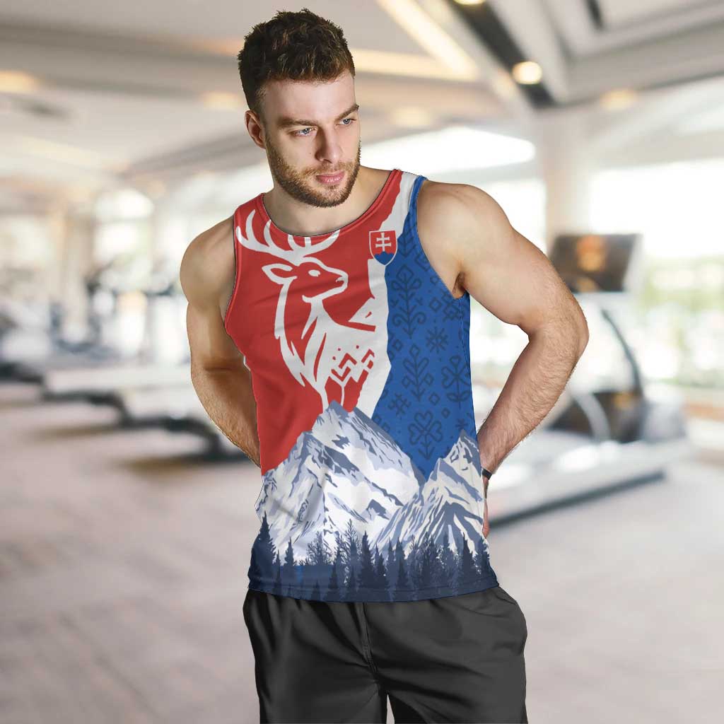 Slovakia – Red Blue Deer and Mountain Design Men Tank Top with National Symbols