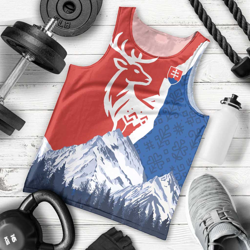 Slovakia – Red Blue Deer and Mountain Design Men Tank Top with National Symbols