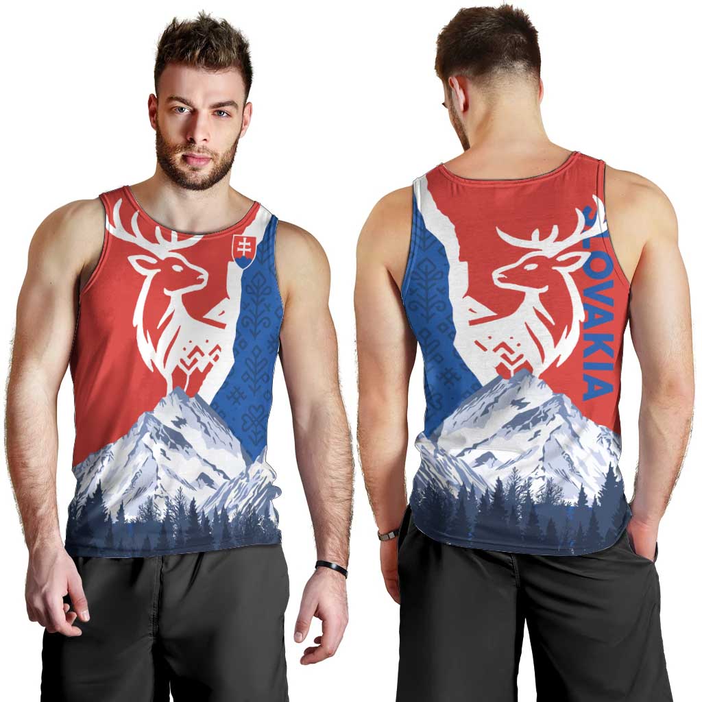 Slovakia – Red Blue Deer and Mountain Design Men Tank Top with National Symbols