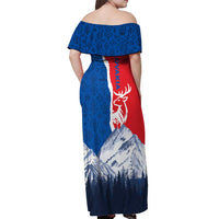 Slovakia – Red Blue Deer and Mountain Design Off Shoulder Maxi Dress with National Symbols