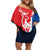 Slovakia – Red Blue Deer and Mountain Design Off Shoulder Short Dress with National Symbols