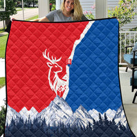 Slovakia – Red Blue Deer and Mountain Design Quilt with National Symbols