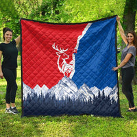 Slovakia – Red Blue Deer and Mountain Design Quilt with National Symbols