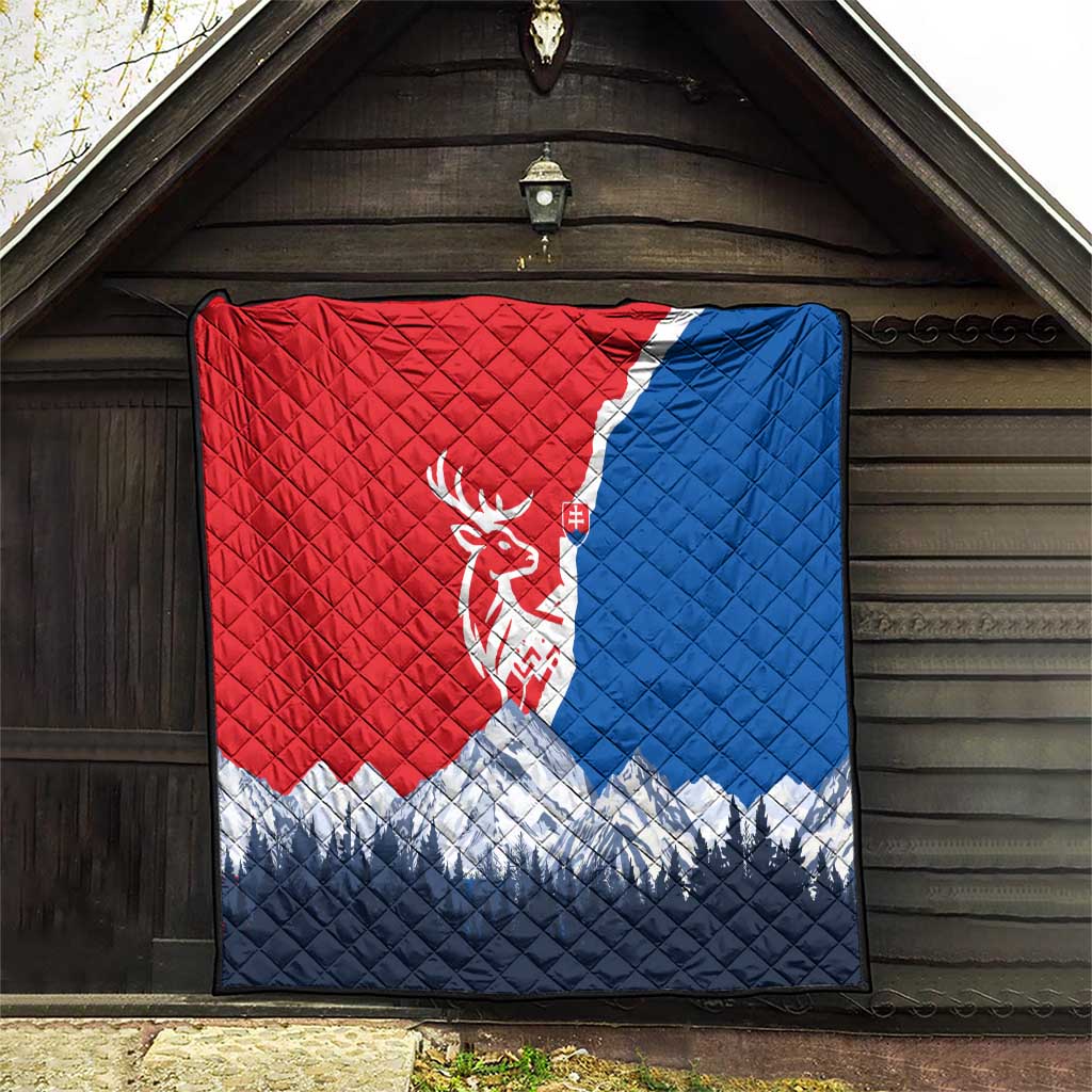 Slovakia – Red Blue Deer and Mountain Design Quilt with National Symbols