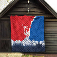 Slovakia – Red Blue Deer and Mountain Design Quilt with National Symbols