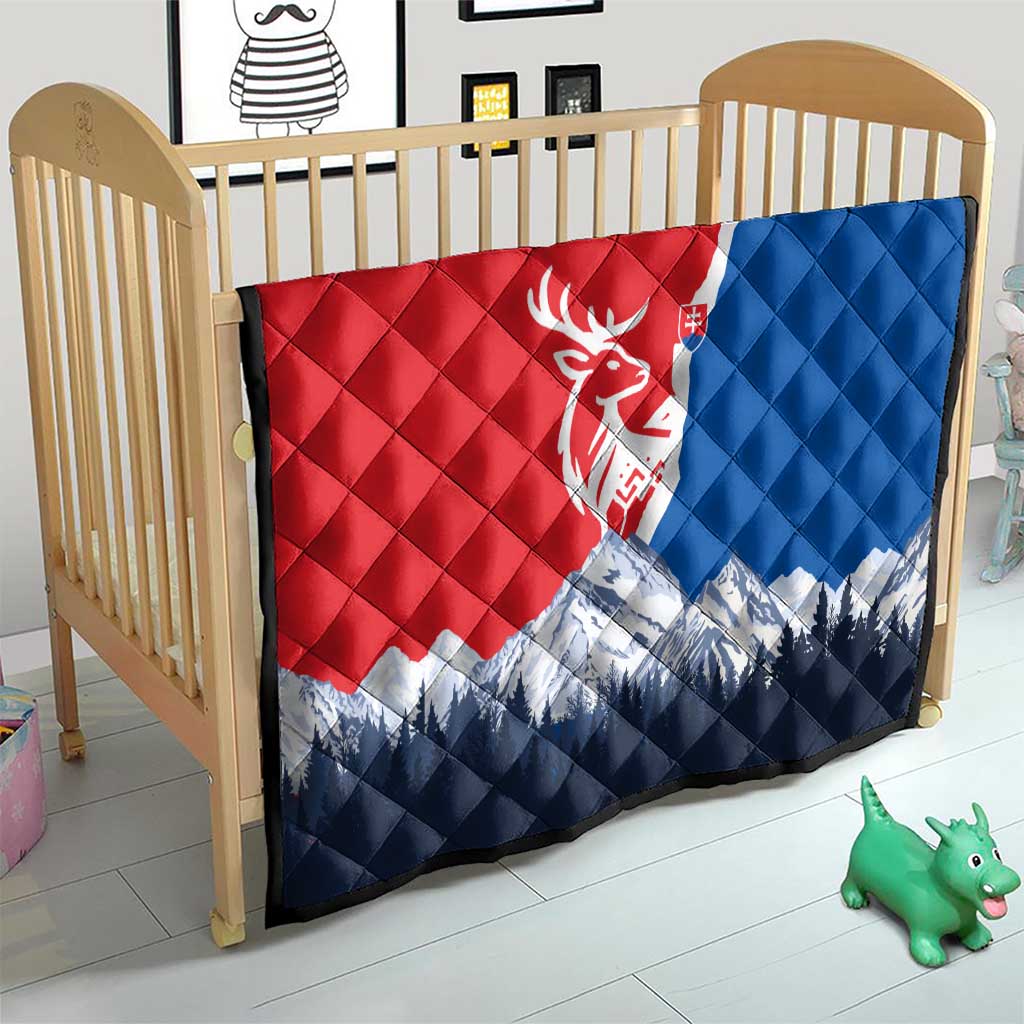 Slovakia – Red Blue Deer and Mountain Design Quilt with National Symbols