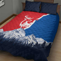 Slovakia – Red Blue Deer and Mountain Design Quilt Bed Set with National Symbols