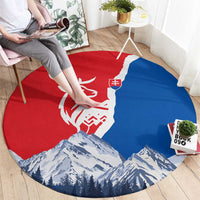 Slovakia – Red Blue Deer and Mountain Design Round Carpet with National Symbols