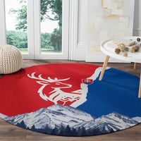 Slovakia – Red Blue Deer and Mountain Design Round Carpet with National Symbols