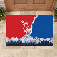 Slovakia – Red Blue Deer and Mountain Design Rubber Doormat with National Symbols