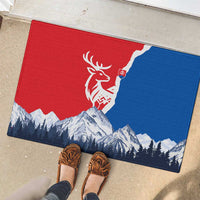 Slovakia – Red Blue Deer and Mountain Design Rubber Doormat with National Symbols