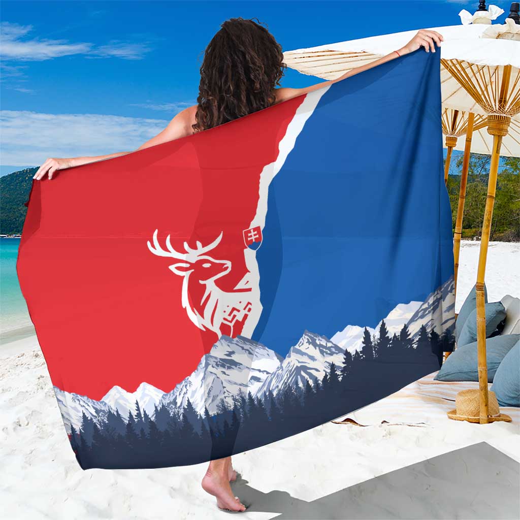 Slovakia – Red Blue Deer and Mountain Design Sarong with National Symbols