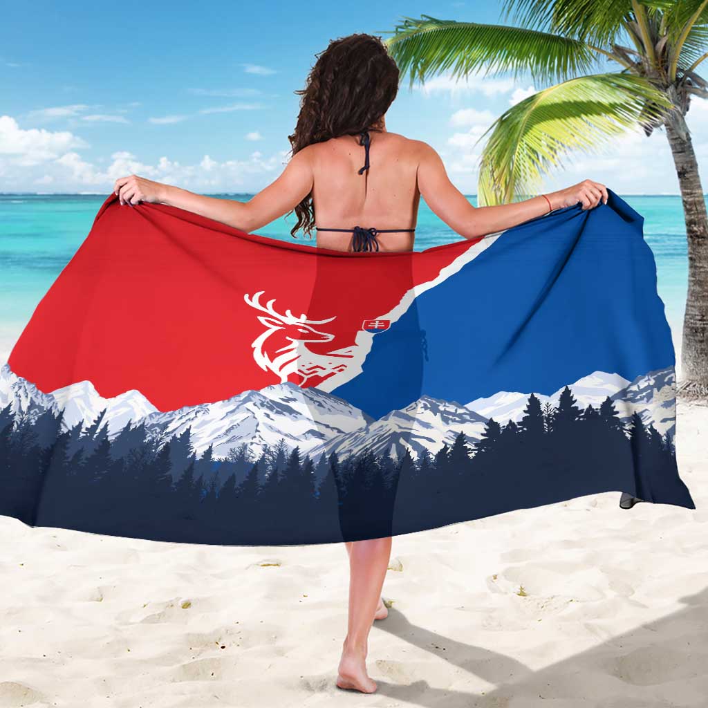 Slovakia – Red Blue Deer and Mountain Design Sarong with National Symbols