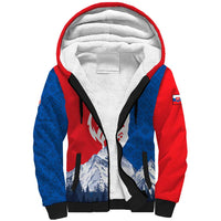Slovakia – Red Blue Deer and Mountain Design Sherpa Hoodie with National Symbols