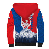 Slovakia – Red Blue Deer and Mountain Design Sherpa Hoodie with National Symbols