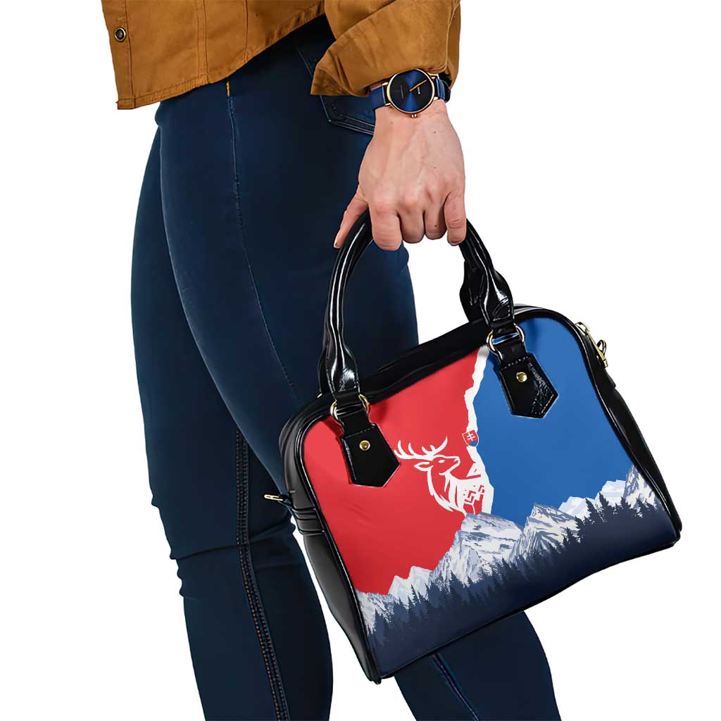 Slovakia – Red Blue Deer and Mountain Design Shoulder Handbag with National Symbols